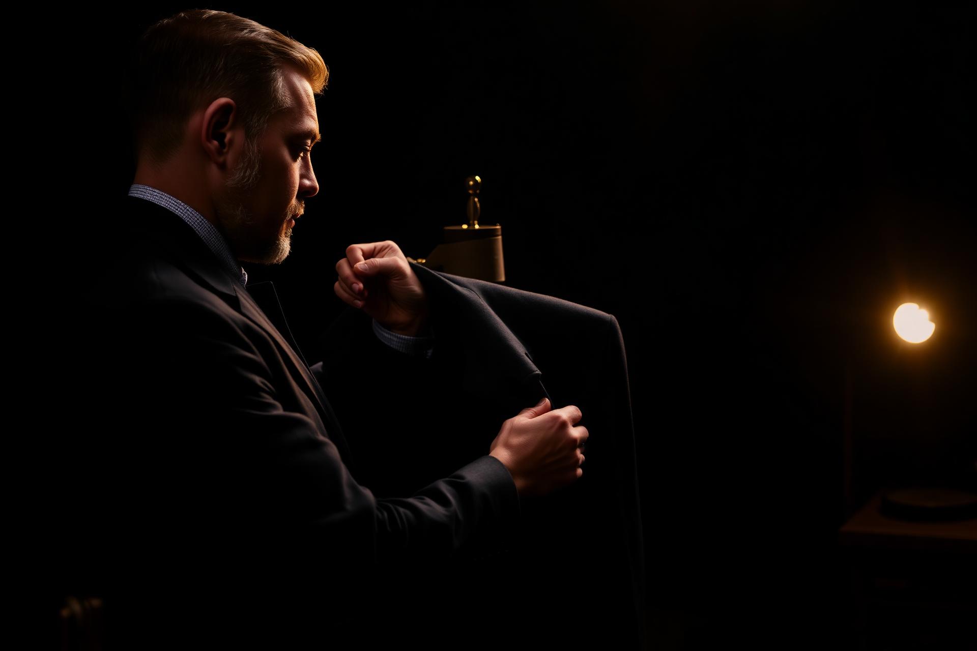 Bespoke tailor measuring a custom navy suit in Bangkok
